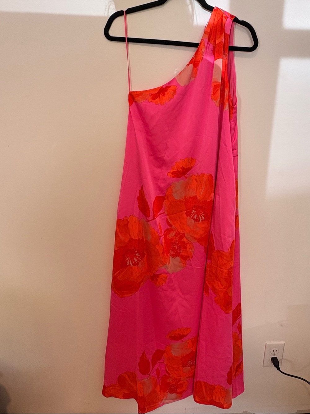 Sugarlips One-Shoulder Pink Dress with Red Floral Print